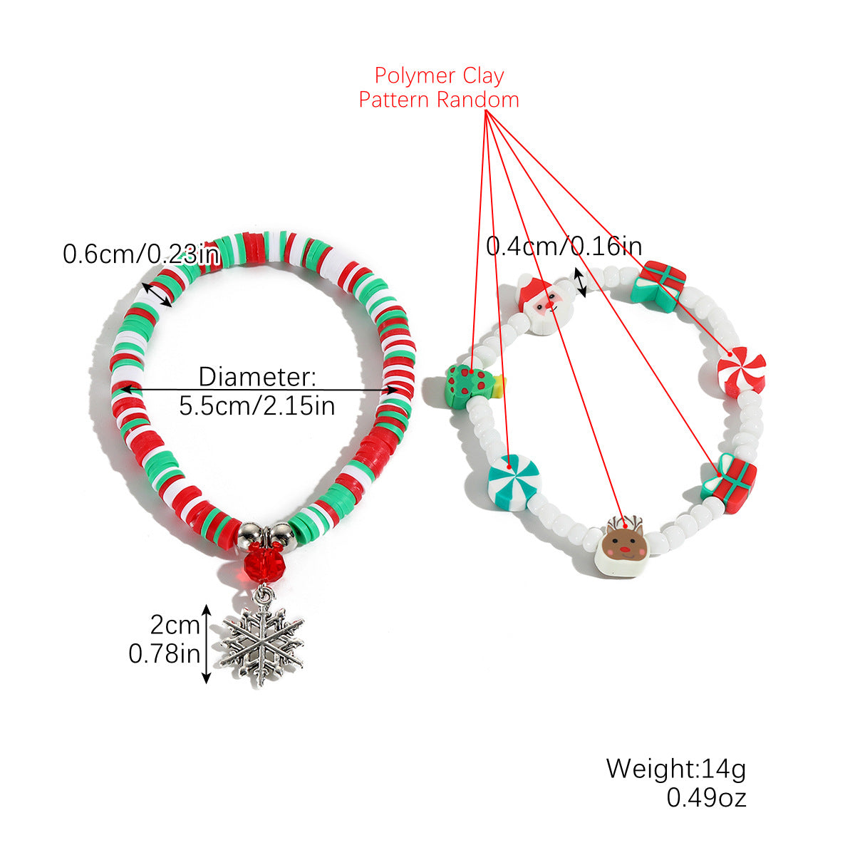 Wholesale Christmas Clay Crystal Pearl Bracelet